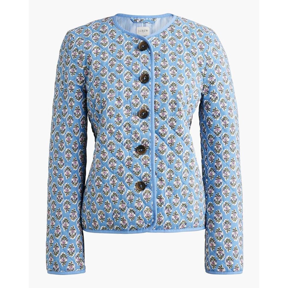 J. Crew Quilted Jacket Block Printed Floral Size 20 Button Front Cottagecore